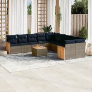 Градински комплект диван с възглавници 11 части сив полиратан