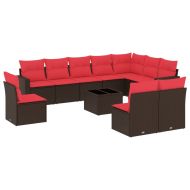 Градински комплект диван с възглавници 11 части кафяв полиратан