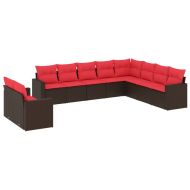 Градински комплект диван с възглавници 10 части кафяв полиратан