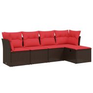 Градински комплект с възглавници, 5 части, кафяв полиратан