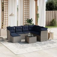 Градински диван с възглавници, 8 части, полиратан, сив