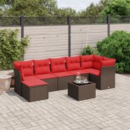 Градински комплект с възглавници, 8 части, кафяв, полиратан