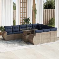 Градински диван от 11 части с възглавници сив полиратан акация