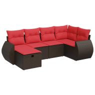 Градински комплект с възглавници, 6 части, кафяв, полиратан