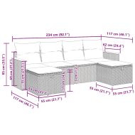 Градински диван с възглавници, 6 части, полиратан, сив