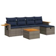 Градински диван с възглавници, 6 части, полиратан, сив