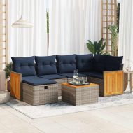 Градински диван с възглавници, 7 части, полиратан, сив