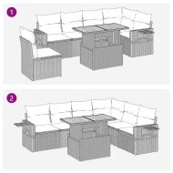 Градински диван с възглавници, 7 части, полиратан, сив