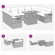 Градински комплект диван с възглавници 10 части сив полиратан