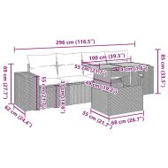Градински комплект с възглавници, 5 части, сив полиратан