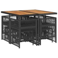 Градински трапезен комплект възглавници 9 части черен полиратан