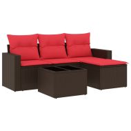 Градински комплект с възглавници, 5 части, кафяв полиратан