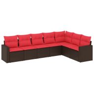 Градински диван с възглавници, 7 части, полиратан, кафяв