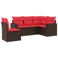 Градински комплект с възглавници, 5 части, кафяв полиратан