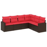 Градински комплект с възглавници, 6 части, кафяв, полиратан