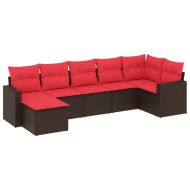 Градински диван с възглавници, 7 части, полиратан, кафяв
