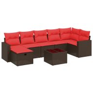Градински комплект с възглавници, 8 части, кафяв, полиратан