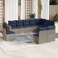 Градински диван с възглавници, 10 части, полиратан, сив