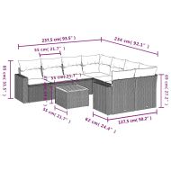 Градински диван с възглавници, 9 части, полиратан, сив