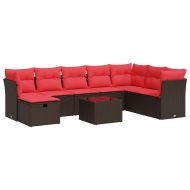 Градински комплект диван с възглавници 9 части кафяв полиратан