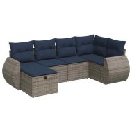 Градински диван с възглавници, 6 части, полиратан, сив