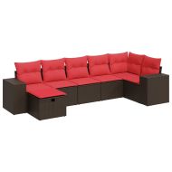 Градински комплект с възглавници, 7 части, кафяв, полиратан