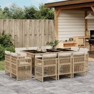 Градински комплект с възглавници, 11 части, бежов полиратан