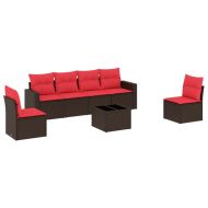 Градински диван с възглавници, 7 части, полиратан, кафяв