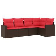 Градински комплект с възглавници, 5 части, кафяв полиратан