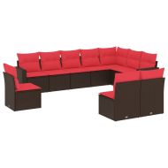 Градински комплект диван с възглавници 10 части кафяв полиратан