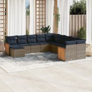 Градински комплект диван с възглавници 11 части сив полиратан