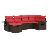 Градински комплект с възглавници, 6 части, кафяв, полиратан