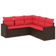 Градински комплект с възглавници, 5 части, кафяв полиратан