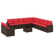 Градински комплект диван с възглавници 12 части кафяв полиратан
