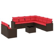Градински комплект диван с възглавници 10 части кафяв полиратан