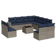 Градински комплект диван с възглавници 12 части сив полиратан