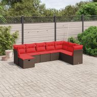 Градински комплект с възглавници, 8 части, кафяв, полиратан