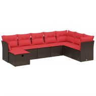 Градински комплект с възглавници, 8 части, кафяв, полиратан