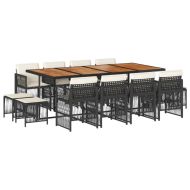 Външен трапезен комплект 13 части с възглавници черен полиратан