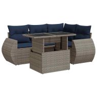 Градински диван с възглавници, 5 части, сив полиратан акация