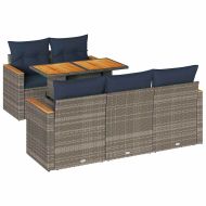 Градински диван с възглавници, 6 части, полиратан, сив