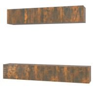 Комплект ТВ шкафове от 5 части, опушен дъб, инженерно дърво