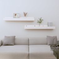 Стенни рафтове, 2 бр, бяла 80x12x9 см масивно борово дърво