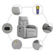 Изправящ масажен реклайнер стол, облачно сив, текстил