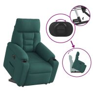 Електрически изправящ реклайнер стол, тъмнозелен, текстил