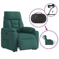 Електрически изправящ реклайнер стол, тъмнозелен, текстил
