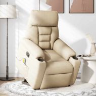 Електрически изправящ масажен реклайнер стол кремав текстил