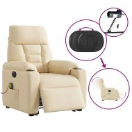 Електрически изправящ масажен реклайнер стол кремав текстил