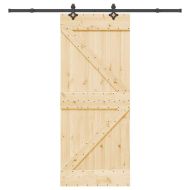 Плъзгаща врата с монтажни части, 85x210 см, борово дърво масив