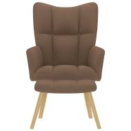 Релаксиращ стол с табуретка, кафява, текстил